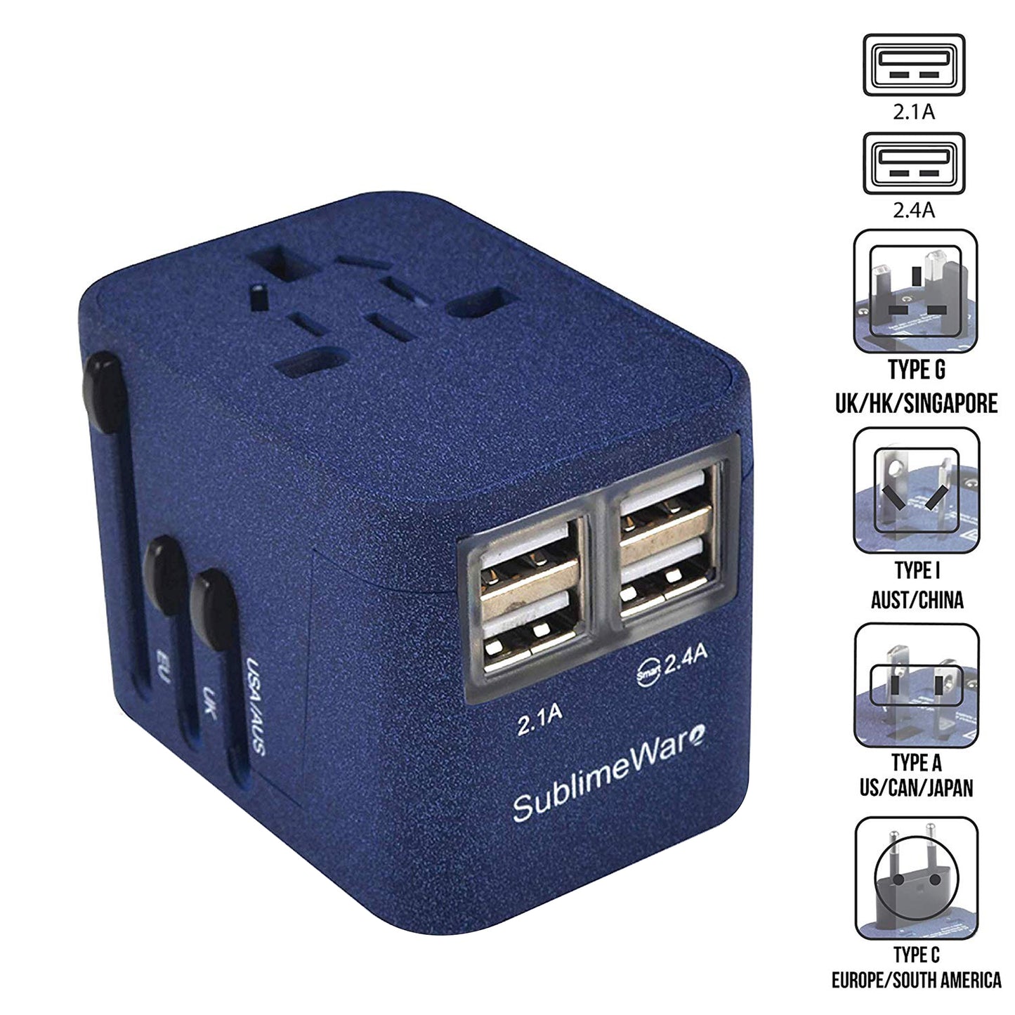 4 USB Ports Power Plug Adapter (SandBlue)