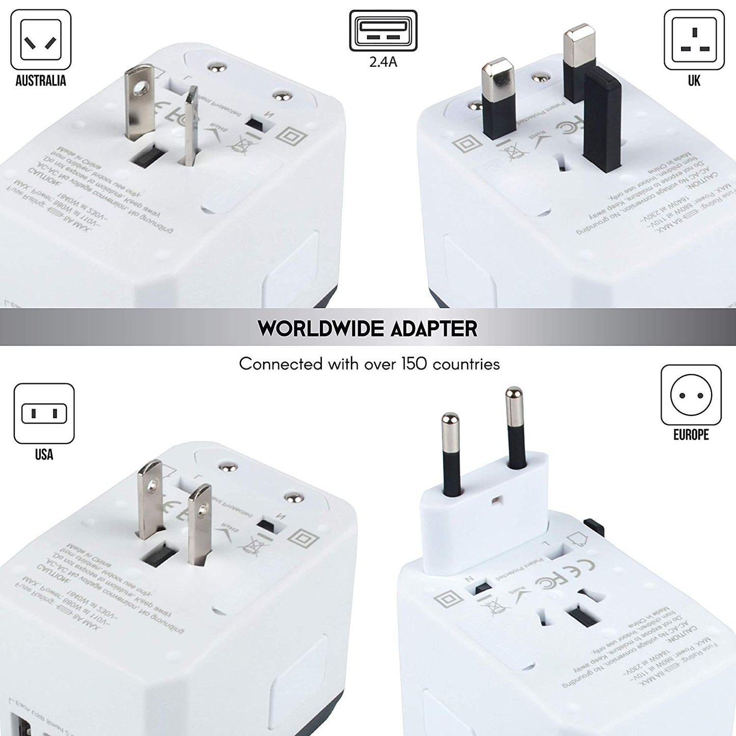 5 USB Ports Power Plug Adapter (White Silver)