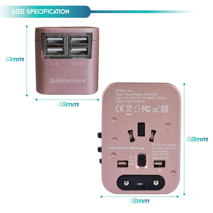 4 USB Ports Power Plug Adapter (RoseGold)