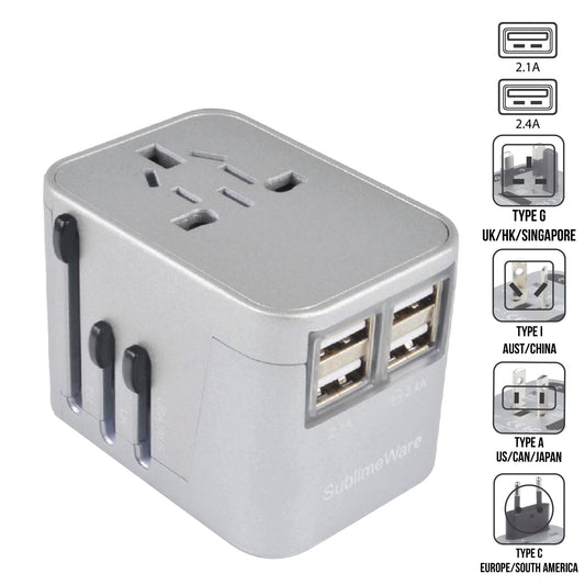 4 USB Ports Power Plug Adapter (Chrome)
