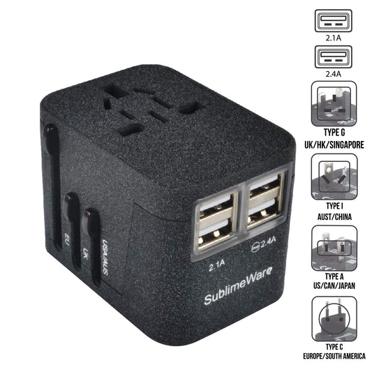 4 USB Ports Power Plug Adapter (SandBlack)