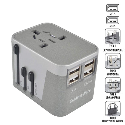 4 USB Ports Power Plug Adapter (Sand Silver)