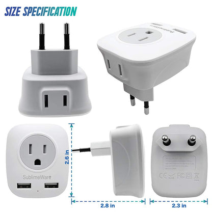 European Power Adapter (2 Pack) - w/ 2 USB Ports & 2 AC Outlets 2 pcs, 2 Pack