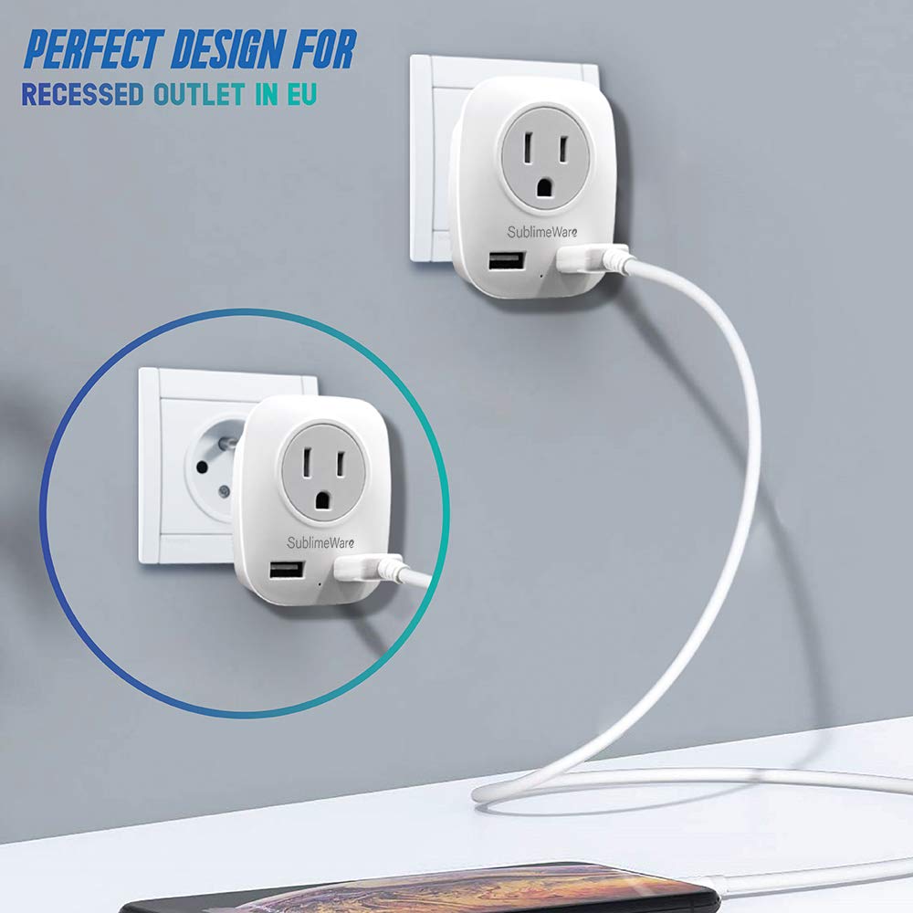European Power Adapter (2 Pack) - w/ 2 USB Ports & 2 AC Outlets 2 pcs, 2 Pack