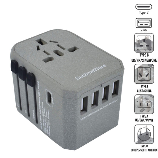 5 USB Ports Power Plug Adapter (SandGrey)