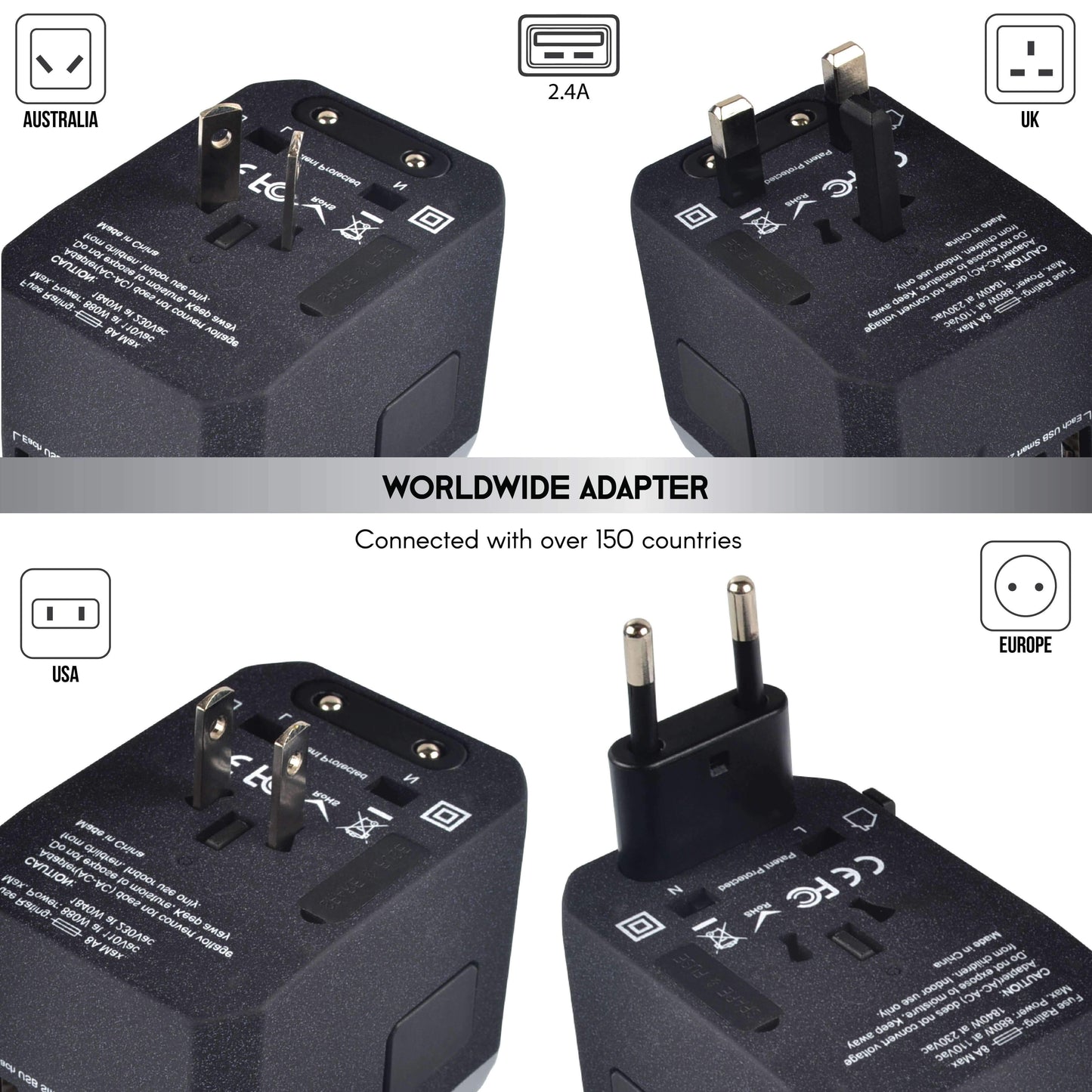 5 USB Ports Power Plug Adapter (Sandblack Silver)