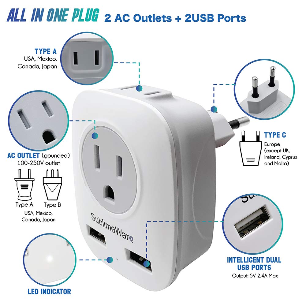 Pack of 2 Travel Adaptors Plug for UK To USA US Canada Mexico Adapter