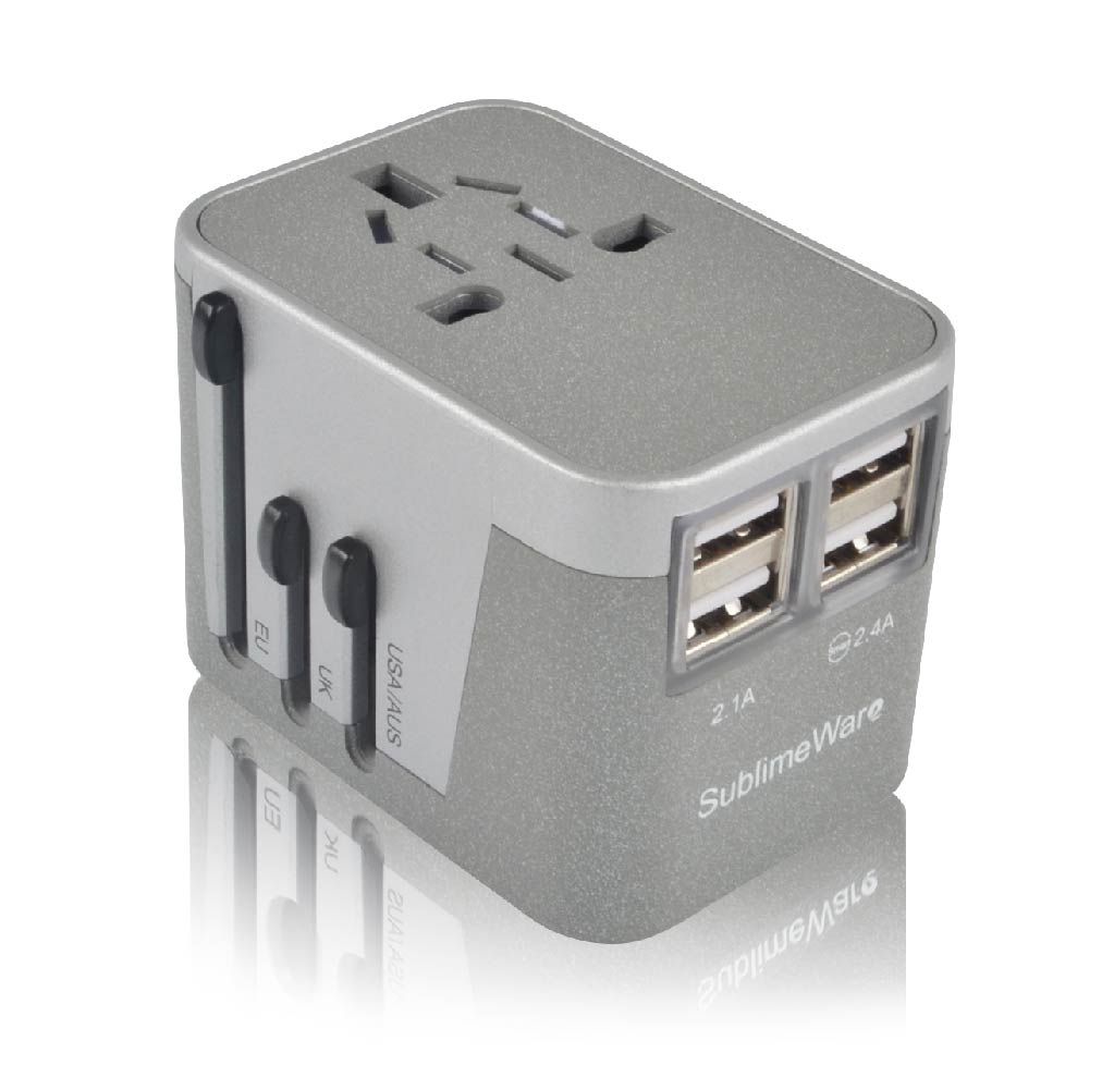 4 USB Ports Power Plug Adapter (Sand Silver)