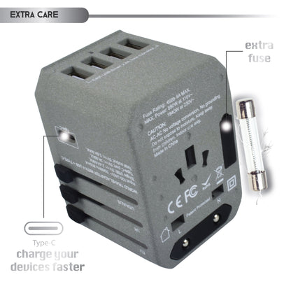 5 USB Ports Power Plug Adapter (SandGrey)