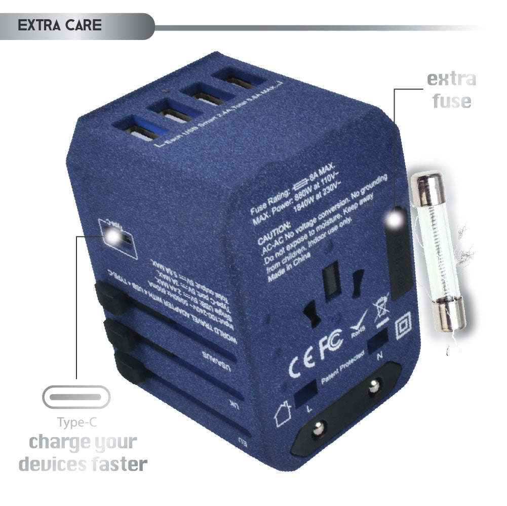 5 USB Ports Power Plug Adapter (SandBlue)